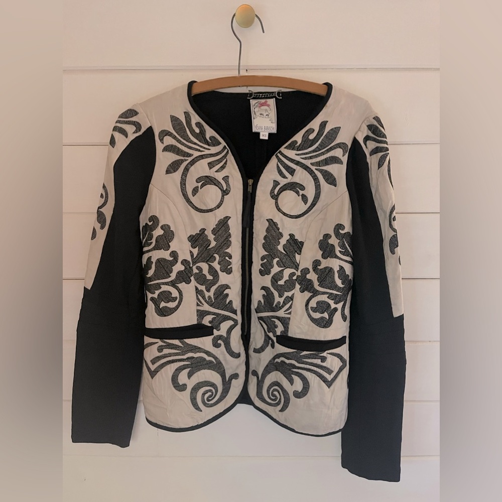 Anthropologie YOANA BARASCHI JACKET Knit & Silk Blazer Taupe & Black Sz XS